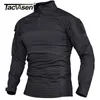 Magliette da uomo TACVASEN Camicie da combattimento militari da uomo Camicie da caccia tattiche a maniche lunghe con 14 zip Escursionismo all'aperto Camicie da esercito Casual Pullover Tops 220905