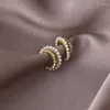 Pendientes traseros perla francesa Clip de hueso del oído mujeres falso Piercing manguito Retro elegante Clips naturales irregulares en regalo de joyería