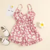 Rompers Infant Enfants 1-6T Bébé Filles Romper Sangle Noeud Dasisy Combinaisons Casual Sans Manches D'été Sunsuits Mode Enfants Combinaisons 220905