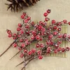 Flores decorativas 10pcs ramos artificiais de bagas vermelhas com picks de natal de outono 20 cm