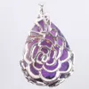 Natural Stone Teardrop Pendant Inlaid Metal Flower Water Drop Pink Quartz Lapis Crystal Opal Women Men smycken BN350