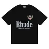 Chaopai gaojie American Rhude Tee 편지 인쇄 인쇄 남자 캐주얼 둥근 목면 짧은 슬리브 티셔츠