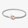 Pulseira de cobra de barra T-bar de dois tons de dois tons FIXATION AUTENTICO EUROPEIRO EUROPEIRO CHARM DE MULHERIA 925 STERLING SLATER MATHER DIY JOENS DE DIY