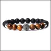 Charmarmband kubik zirkonboll hand smycken tiger eye lava sten pärla armband elastiska stretch män armband dropp deli dhseller2010 dhq5m