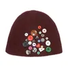 Berets Leather For Women Men And Outdoor Knitted Warm Hat Colorful Buttons Fashion Autumn Winter