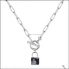 Pendant Necklaces Chunky Punk Sier Chain Y Choker Cuban Link Statement Jewelry For Women And Girls Gemstone Lock Pendant Necklace Iq Dhlse