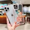Cute Bear Cartoon Phone Cases for iPhone 13 12 11 Pro Max XR XR XS Max 7 8 Plus SE20 Clear Lens Holder Soft TPU Cover