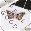 Stud Butterfly Wing Stud Boucle d'oreille pour femmes élégantes Colorf Crystal Ear Nail Simple Tempérament Plaqué Or Bijoux Cadeau Drop Lulubaby Dhyhi