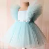 Fille robes bébé filles fête d'anniversaire Tutu robe de baptême arc maille sans manches princesse espagnole pour pâques Eid A1280