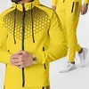 Tute da uomo Tute da uomo Capispalla con cappuccio in poliestere Felpa con cappuccio Set Giacca con cerniera Pantaloni 2 pezzi Palestre per fitness casual Tuta sportiva maschile 220905