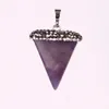 Pendentif Colliers Femme Mâle Vintage Pyramide Triangle Point de Guérison Chakra Quartz Naturel Lapis Perles Jaunes Pierre Gemme