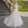 Büyüleyici Dantel Gelinlik 3/4 Uzun Kollu O Boyun A-Line Prenses Gelin Gowns Robe de Mariage Gelin Elbise Sashes 2022 En YENİ