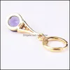 Klipp på skruva baksida handgjorda guldpläterade CZ Crystal dingle örhängen för damkvinnor Colorf Stone Clip on Earring Gift Jewelry Bdehome Dh8ky