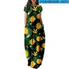 Casual jurken Fruit afdrukken Patchwork Vrouwen Kleed Korte Mouw Loose Long Pocket Beach Vacation Jurk-Woman