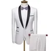 Knappe grijs witte bruiloft smoking tuxedos 2022 blazer slanke fit mannelijke pakken jasbroek vest satijnen bussiness heren formeel prom outfits marineblauwe bordeaux drie delige bruidegom