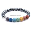 Charm-Armbänder Baum des Lebens 8 mm sieben Chakren Armband Lavastein Hämatit Kugel Perlen Armbänder ätherisches Öl Diffusor Yoga Männer Frauen Dhha7