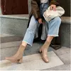 Sapatos femininos de malha botas de tornozelo saltos grossos clássico estilo britânico elástico sem renda mangas de couro PU botas casuais vestidos de transporte modelos de grife