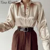 Женские блузки элегантная весенняя женская рубашка атласный воротник офисные рубашки Женские топы 2022 Сплошные нерегулярные подол