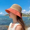 Wide Brim Hats 2023 Bow Sun Hat Cap Floppy Top Summer For Women Beach Panama Straw Dome Bucket Hollow Out Visor Bonnet