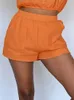 Survêtements pour femmes Orange chemise Mini Shorts deux pièces ensemble femmes été à manches longues cordon chemises tenue femme 2022 dame Streetwear costume