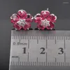 Ensemble de boucles d'oreilles et collier en zircone rouge scintillant pour femmes, couleur argent, bague, bijoux de mariée, cadeau de fête, QZ0542