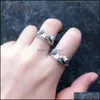 Band Rings 1 Piece Creative Design Ring Retro Punk Snake Frog Rings For Men Women Exaggerated Antique Sliver Color Opening A Sexyhanz Dh1Lq