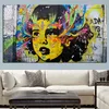 Graffiti Pop Art Aquarel Meisje Gezicht Abstract Olieverfschilderij HD Print op Canvas Poster Print Muur Foto voor Sofa Cuadros Decor