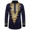 Chemises décontractées pour hommes à manches longues de luxe or imprimé fleuri Henley Style ethnique col montant Dashiki africain 220905