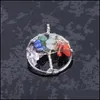 Charms Gravel 7 Chakra Beads Stone Wrapped Tree Of Life Energy Charms Healing Crystal Reiki Pendant For Necklace Jewelry Dhseller2010 Dhz1V