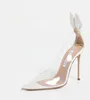 Aquazzura papyon pompası pvc yaz lüks beyaz sandalet konçerto sandaletler ayakkabı mükemmel bayan zarif yüksek topuklu ayakkabılar dikenli düğün eu35-43