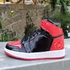 1 High OG Bred Patent Men Basketball Shoes 1S Black White-Varsity Red Outdoor Sneakers 555088-063 Box US 7-12175R