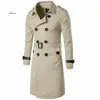 Herrenjacken Britischer Stil Herren-Trenchcoat, klassischer Trenchcoat, Jacke, zweireihig, lang, schlank, Oberbekleidung, Gürtel, Lederärmel