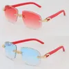 Luksusowe wielkie diamentowe okulary przeciwsłoneczne czerwonej deski dla kobiet vintage bez krawędzi Square Słońce okulary słoneczne Womans Diamond Cut Lens Mens FAS325B