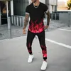 Men's Tracksuits Summer 2 Piece Sets Sport Tshirts Joogers Men's Tracksuit Colored Flame Pattern 3D Printed Short-sleeved T-shirt