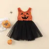 Abiti da ragazza Citgeett Estate Halloween Bambini Neonata Abito senza maniche Modello di zucca Gonna con orlo a rete Vestiti 220905