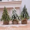 Décorations de noël bureau Miniature neige pin arbre Mini arbres avec toile de jute Base Table décor hiver maison M6CE