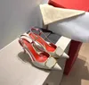 디자이너 여성 샌들 브랜드 브랜드 하이힐 뾰족한 발가락 신발 금속 V- 버클 누드 색상 가죽 펌프 레이디 웨딩 드레스 신발 상자