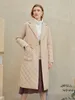 Womens Down Parkas Long reto casaco de inverno com padrão de Rhombus Sashe Parkas Pockets Deep Cola Aldeada Colo