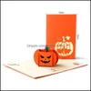 Wenskaarten wenskaarten Halloween 3D -Up Witch Ghost Pumpkin Card voor feestopname met envelop drop levering 2021 Home Gard Dh8MB