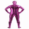 Unisex Funny Dress Shiny metallic Catsuit Costumes Tuta nera lycar Spandex Zentai Body Party club costumi di scena aperti grandi occhi e buchi per la bocca