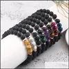 Brins perlés 8Mm haute qualité naturel noir pierre volcanique perles bracelet à breloques pour hommes à la main élastique oeil de tigre Tbr Carshop2006 Dh90X