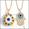 Pendant Necklaces Fatima Hand Pendant Necklace Turkey Evil Blue Eyes Diamond Sweater Chain Hollow Lucky Pendants Adjustable Lulubaby Dhxcc