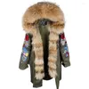 Trench feminina Coats Maomaokong 2022 Real Raccoon Sur Collar Winter Coat Bordery e Long Feminino Parkas