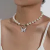 Collier ras du cou avec pendentif papillon en métal, Style court rétro, joue le rôle de la personnalité féminine de la mode, perle