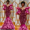 Sexy Feather Mermaid Prom jurk Halve mouw van de schouderavond formele feestjurk lieverd lovertjes Vestidos de noche