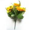 Faux Floral Greenery 13 Heads Yellk Silk Sunflower Artificial Flowers 7 Branchbouquet for Home Office Garden Hotel Dekoracja ślubna A5230 J220906