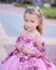 Розовые фантастические платья для цветочниц с длинными рукавами Puff Princess Little Girl's Pageant Ball Howns 3D Flower