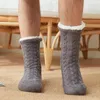 Chaussettes pour hommes hiver hommes plancher intérieur thermique doux élastique chaud noir épaissir peluche anti-dérapant longues pantoufles de fourrure de coton