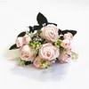 Faux Floral Greenery Rose Pink Silk Bouquet Peony Artificial Flowers 5 Big Heads 4 Small Bud Bride Wedding Home Decoration Fake Flowers Faux J220906