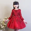 Fille Robes Élégant Rose Tulle Fleur Robe Pour Mariage À Manches Longues Appliques Enfants Fête De Bal Première Communion Princesse